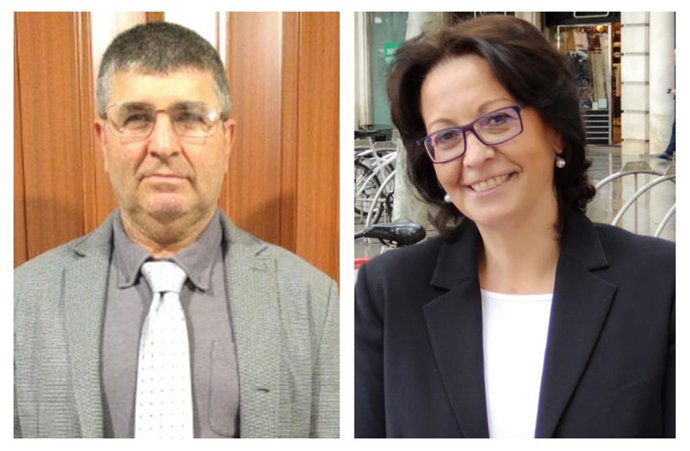 La secretaria general de la Unión de Profesional y Trabajadores Autónomos (UPTA) Andalucía, Inés Mazuela, y el presidente de la Asociación Empresarial de Los Palacios y Villafranca (Sevilla), Francisco Prieto