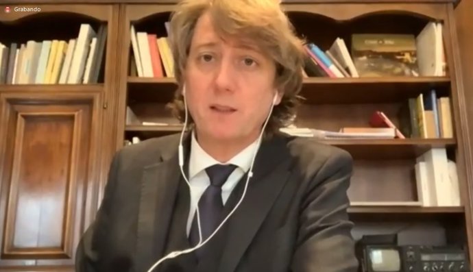 El alcalde de Soria atiende a los medios por videoconferencia.