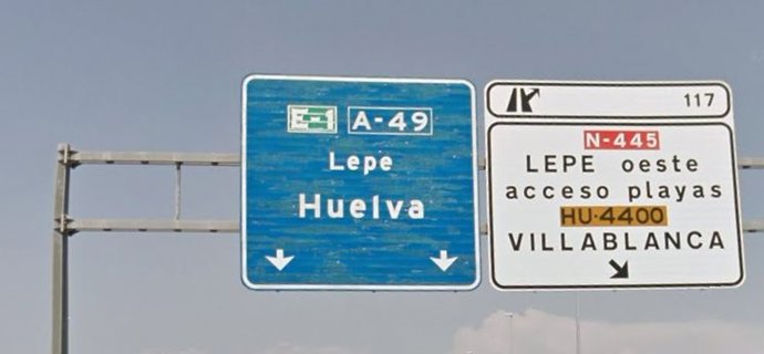 La N-445 en su enlace de Lepe con la carreteras de Villablanca.