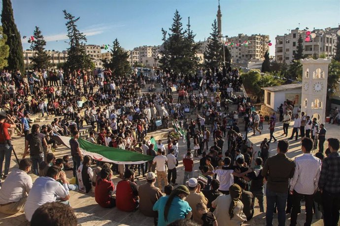 Manifestación contra el Gobierno de Siria en Idlib