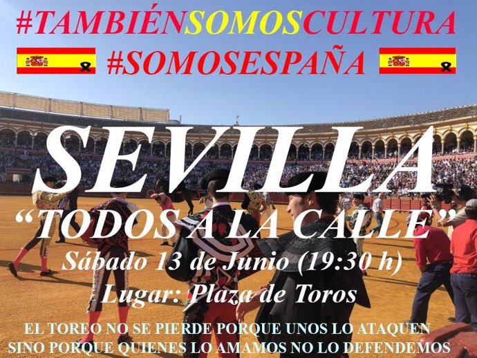 Convocatoria para el paseo en defensa de la tauromaquia, convocado en las redes sociales, previsto para el día 13 de junio en Sevilla.