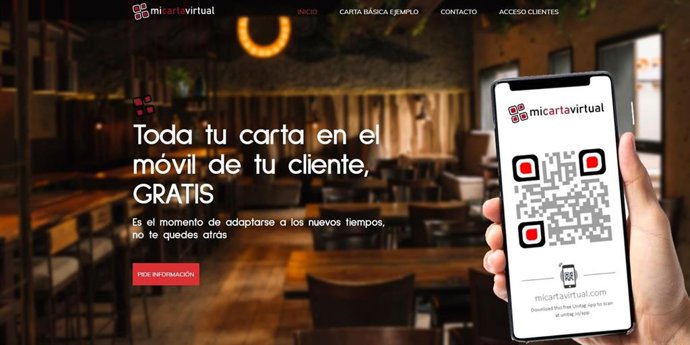 Web de 'micartavirtual' para digitalizar gratis las cartas de bares y restaurantes ante la eliminación de las mismas debido a la situación provocada por el coronavirus.