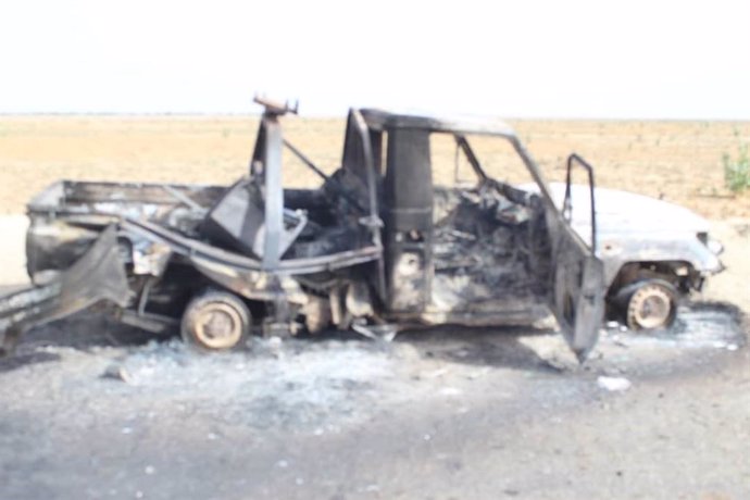 Un vehículo de Estado Islámico en África Occidental destruido en un ataque del Ejército de Nigeria