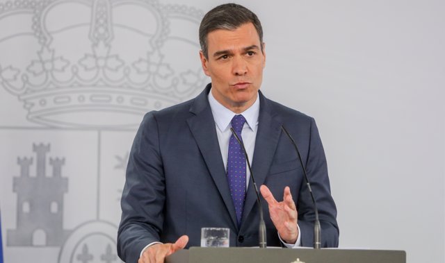 El presidente del Gobierno, Pedro Sánchez, durante su comparecencia en rueda de prensa  tras la última conferencia con los presidentes autonómicos durante el estado de alarma.