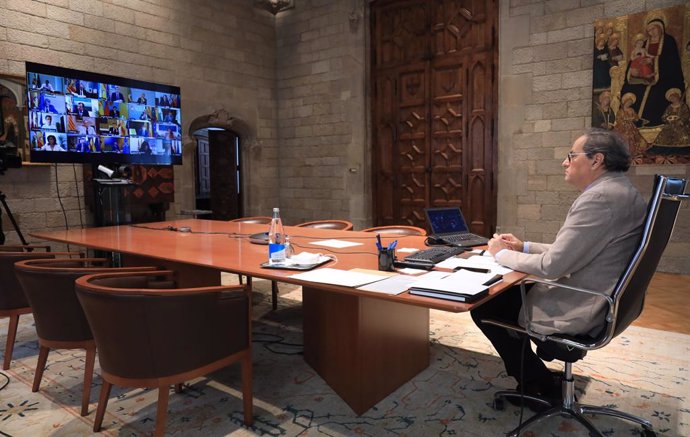 El president de la Generalitat, Quim Torra, en la 14 videoconferncia de presidents autonmics amb el Govern, a 14 de juny de 2020.