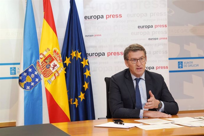 El presidente de la Xunta de Galicia, Alberto Núñez Feijóo, participa en los Encuentros Digitales de Europa Press, en Santiago de Compostela, A Coruña, Galicia (España), a 15 de junio de 2020.