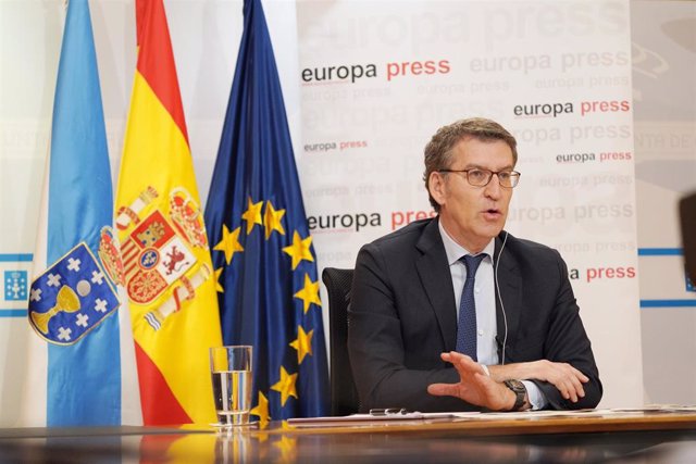 El presidente de la Xunta de Galicia, Alberto Núñez Feijóo, participa en uno de los Encuentros Digitales de Europa Press  en Santiago de Compostela, A Coruña, Galicia (España), a 15 de junio de 2020.