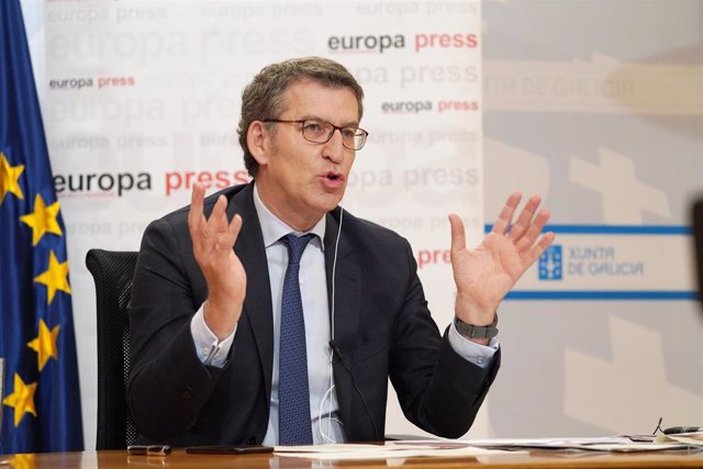 El presidente de la Xunta de Galicia, Alberto Núñez Feijóo, participa en uno de los Encuentros Digitales de Europa Press, en Santiago de Compostela, A Coruña, Galicia (España), a 15 de junio de 2020.