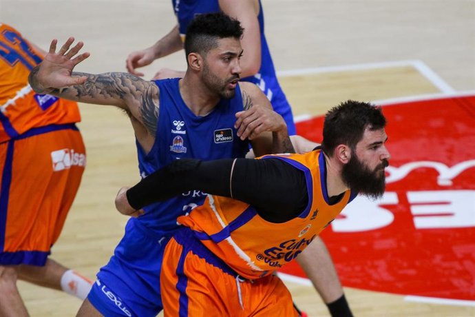 bojan Dubljevic of Valencia Basket in action during Liga Endesaa. Regular Season Round 22 match between. Valencia Basket and San Pablo Burgos  played at  Fuente de San Luis Pavilion. In Valencia, Espain. March 1. 2020.
