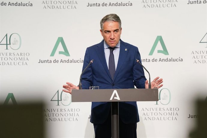 El consejero de la Presidencia, Administración Pública e Interior y portavoz del Gobierno andaluz, Elías Bendodo, en una imagen de archivo.