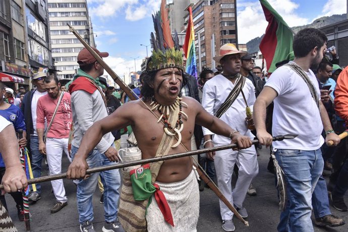 Indígenes en una protesta a Bogot contra el Govern d'Iván Duc a Colmbia (Imatge d'arxiu)
