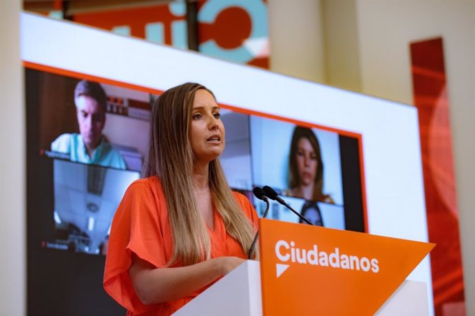 La portaveu de l'Executiva de Cs, Melisa Rodríguez, en una conferncia de premsa a la seu del partit.