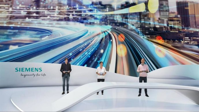 Ruenda de prensa de Siemens Mobility celebrada de forma virtual el 15 de junio 2020, en la que han participado los co consejeros delegados, Michael Peter (izquierda) y Sabrina Soussan (centro).