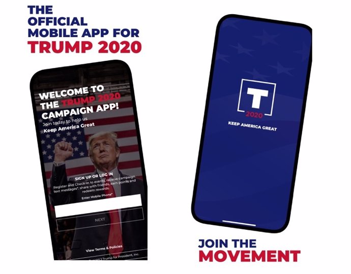Aplicación móvil de la campaña de reelección del presidente de Estados Unidos, Donald Trump
