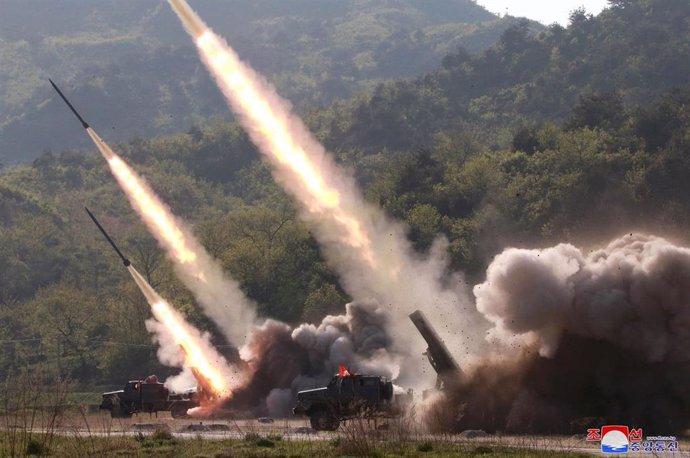 Una prueba balística durante un simulacro de ataque de largo alcance realizado por Corea del Norte.