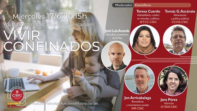 Cartel del webinar de este miércoles 17 de junio organizado por el CSIC sobre el impacto del confinamiento a la vivienda y hábitos alimentarios