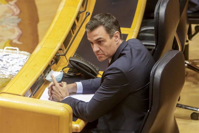 El presidente del Gobierno, Pedro Sánchez, durante la sesión de control al Gobierno en el Senado.