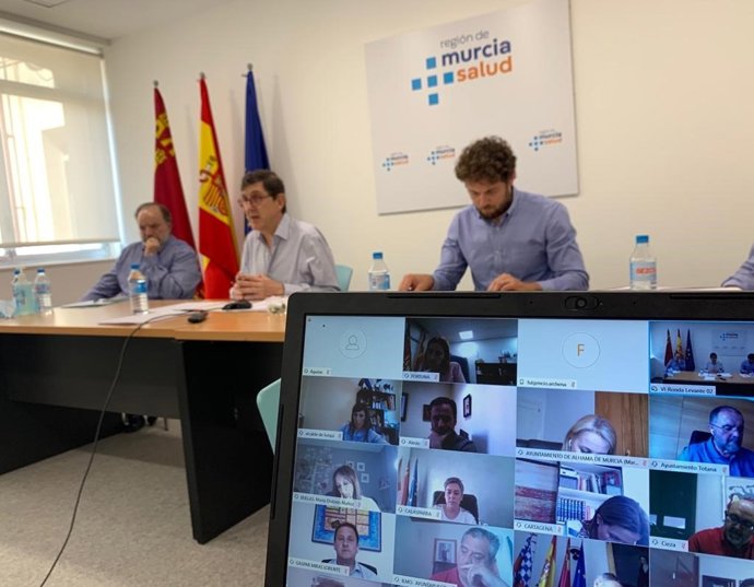 Imagen de la videoconferencia del consejero con los 45 municipios