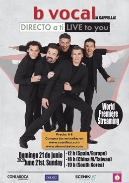 Cartel del concierto de B Vocal en la plataforma Scenikus Streaming para España y Asia el domingo 21 de junio a las 12.00 horas.