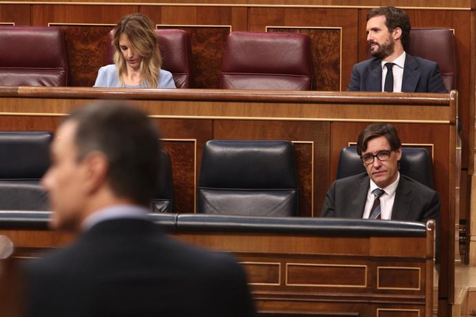 El presidente del Gobierno, Pedro Sánchez, durante su intervención en el Pleno del Congreso de los Diputados  En Madrid, (España), a 10 de junio de 2020.