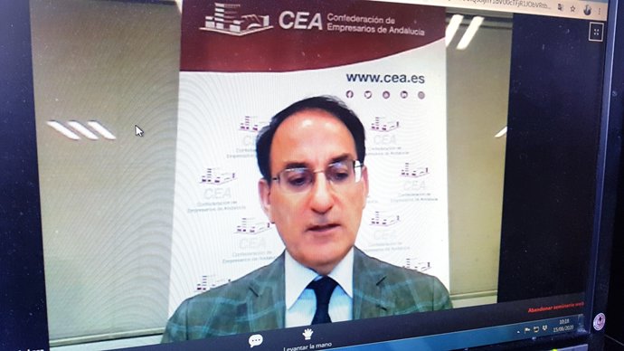 El presidente de la CEA, Javier González de Lara, durante el observatorio telemático celebrado con la OIT y ONU, en imagen de archivo