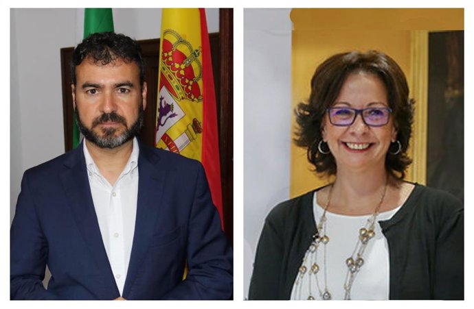 La secretaria general de la Unión de Profesionales y Trabajadores Autónomos (UPTA) Andalucía, Inés Mazuela, y el alcalde del Ayuntamiento de La Campana (Sevilla), Manuel Fernández.