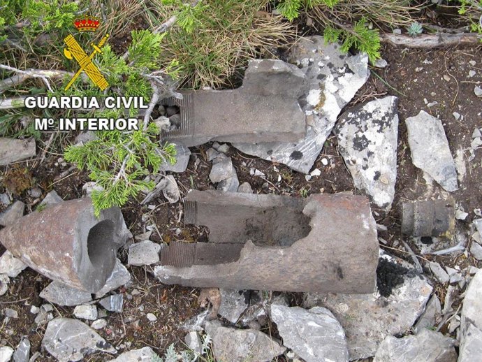 Proyectil de la Guerra Civil destruido en la Pola de Gordón (León).