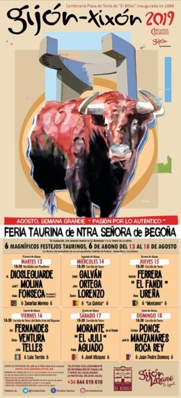 Cartel anunciador de laferia taurina de Begoña, en Gijón, de 2019
