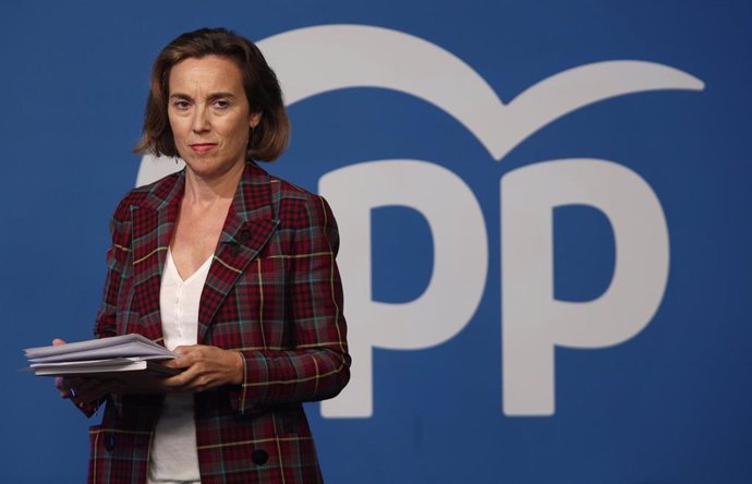 La vicesecretaria de Política Social del PP, Cuca Gamarra, momentos antes de ofrecer una rueda de prensa en la sede nacional del partido. En Madrid (España), a 1 de junio de 2020.