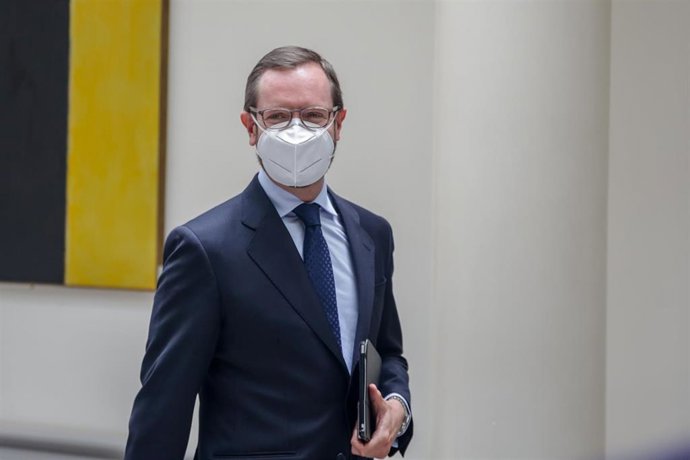 El portavoz del Grupo Popular en el Senado, Javier Maroto, a su llegada al Pleno del martes.