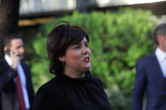 La ex vicepresidenta del Gobierno, Soraya Sáenz de Santamaría, durante la entrega de los premios Merca2.