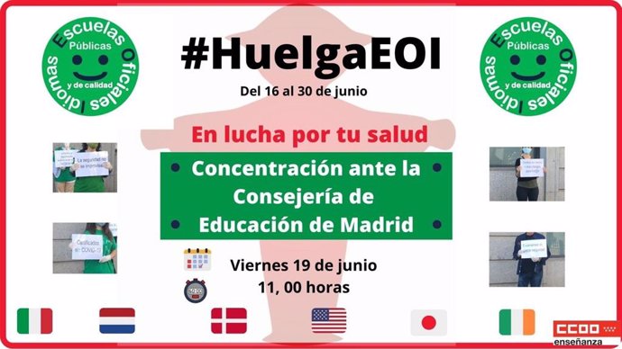 El profesorado de Escuelas Oficiales de Idiomas se concentrará ante la Consejería de Educación de Madrid