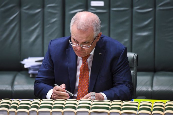 Australian Prime Minister Scott Morrison reacts during House of Representatives 