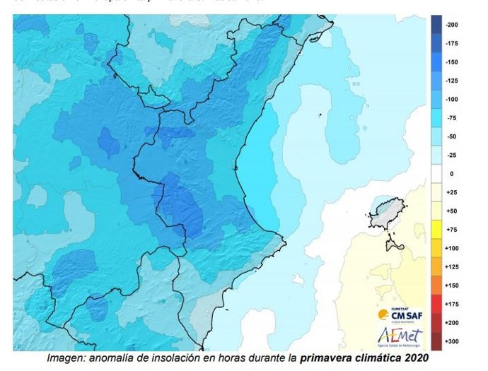 Anomalía de insolación en la Comunitat Valenciana