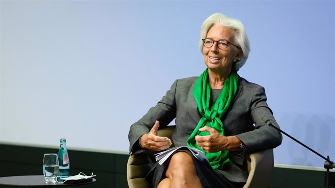 HANDOUT - 27 May 2020, Frankfurt: Christine Lagarde, President of the European Central Bank (ECB), speaks during an online Youth Dialogue for the European Youth Event 2020. Photo: -/European Central Bank/dpa - ATTENTION: editorial use only and only if t