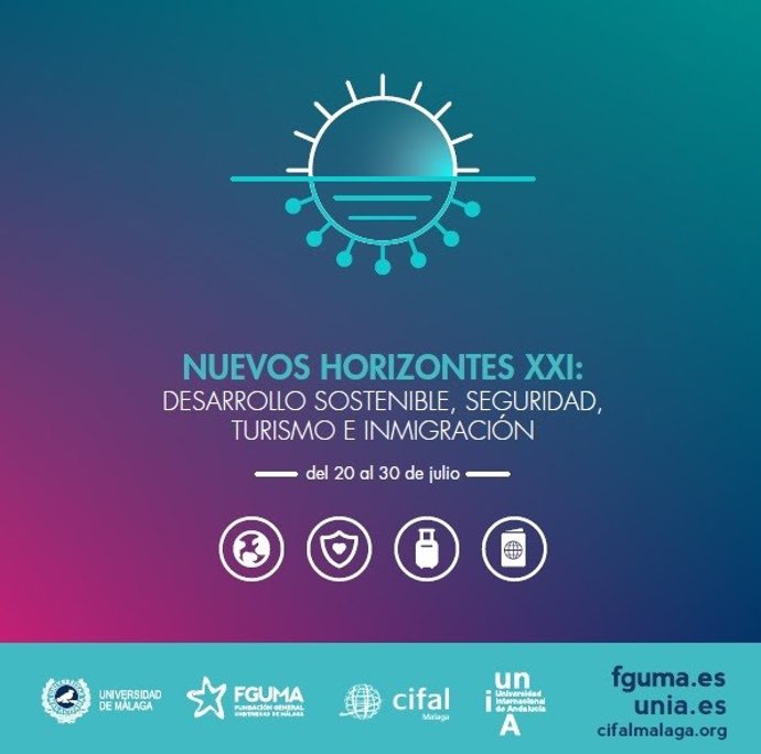 Cartel del curso 'Nuevos Horizontes XXI: desarrollo sostenible, seguridad, turismo e inmigración'
