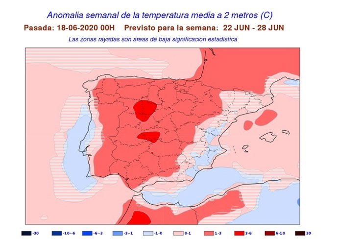 Mapa facilitado por la Aemet sobre la previsión meteorológica en Castilla y León para las próximas dos semanas