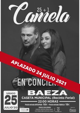 Cartel de cancelación del concierto de Camela en Baeza