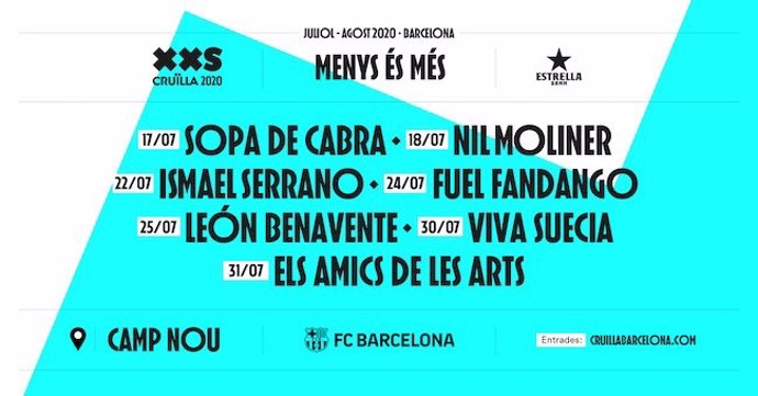 Cartel del ciclo de conciertos que acogerá el estadio del Camp Nou de Barcelona en el marco del Crulla XXS