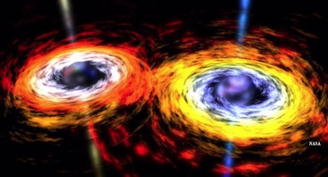 Dos agujeros negros en proceso de fusión