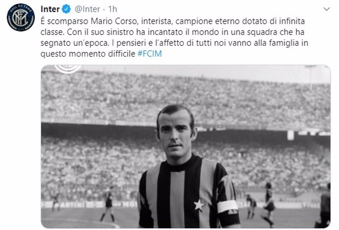 Fútbol.- Fallece Mario Corso, histórico jugador del 'Grande Inter' de Helenio He