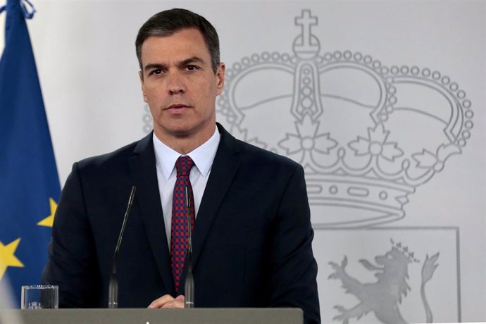 El presidente del Gobierno, Pedro Sánchez, durante la comparecencia para despedir el estado de alarma donde ha reclamado este sábado "unidad" a los partidos políticos para construir entre todos un país "más justo y vivible" porque éste sería en su opini