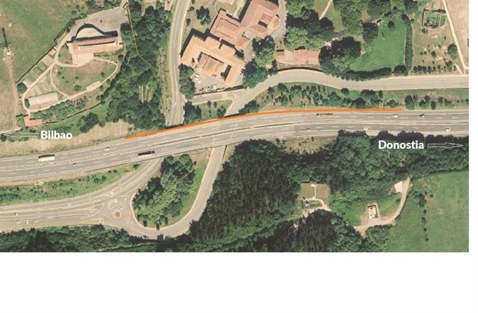 Ubicación de la pantalla de protección acústica en la autopista AP-8 en Zaldibar