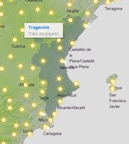 Mapa de previsión del tiempo en la Comunitat Valenciana para este lunes 22 de junio de 2020.