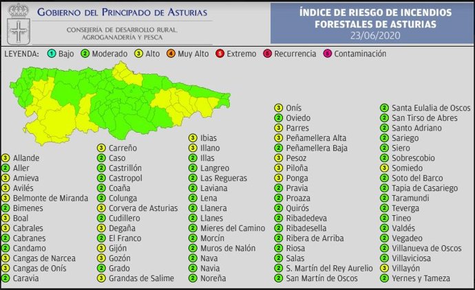 Mapa de riesgo de incendio forestal.