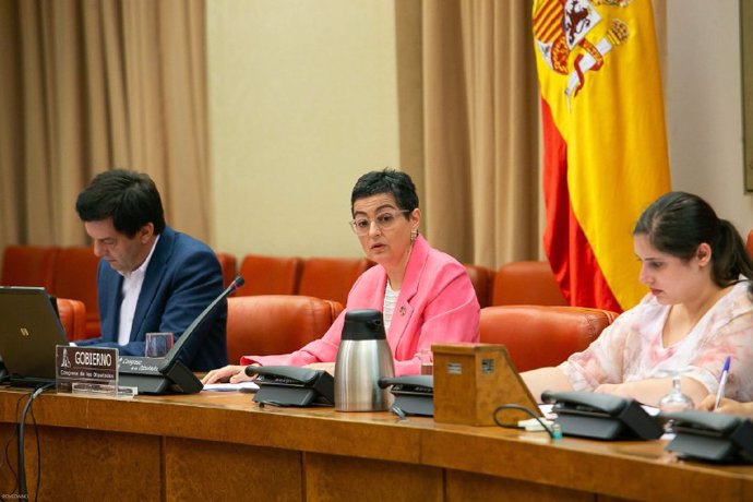 La ministra de Asuntos Exteriores, Unión Europea y Cooperación, Arancha González-Laya, durante su comparecencia ante la Comisión de Cooperación Internacional para el Desarrollo.