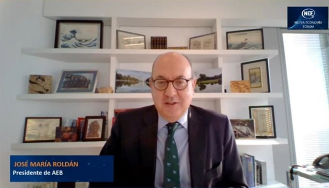 El presidente de la AEB, José María Roldán, en un acto online de Nueva Economía Forum.