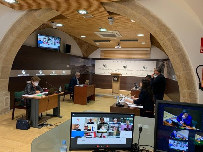 Uno de los Plenos telemáticos que ha celebrado la Diputación de Cáceres durante el estado de alarma