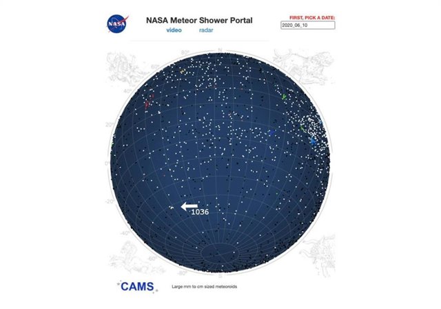Ubicación de la nueva lluvia de meteoros del 10 de junio