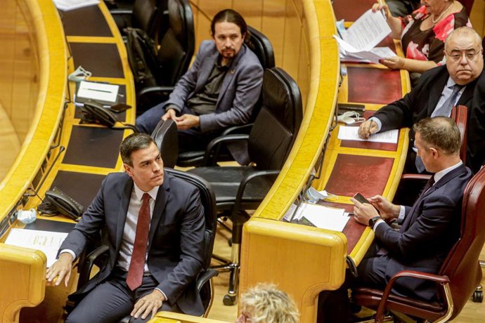 El presidente del Gobierno, Pedro Sánchez, en el Pleno del Senado.